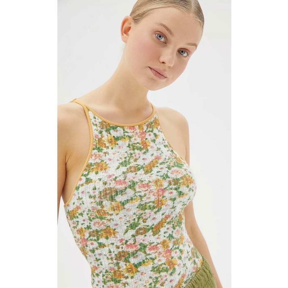Urban Outfitters Out From Under Terry Cloth Floral Bodysuit Small Sleeveless